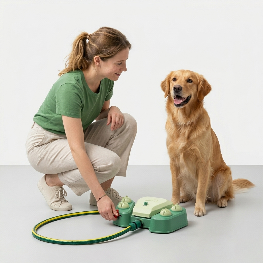 Gridn Outdoor Dog Water Play and Hydration Station - Interactive Pedal Activated Pet Sprinkler
