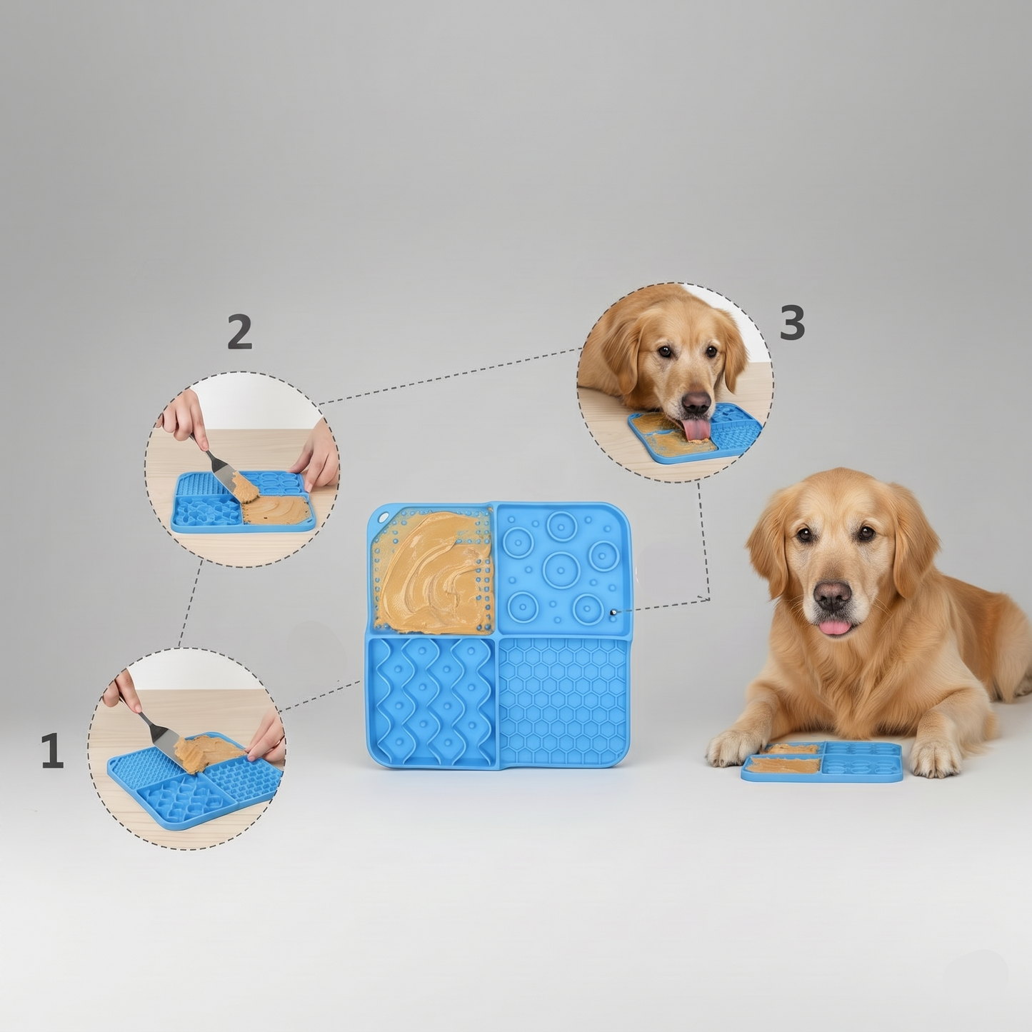 Gridn Anti-Slip Silicone Lick Mat for Dogs and Cats - Slow Feeder Mat with Suction Cup Base