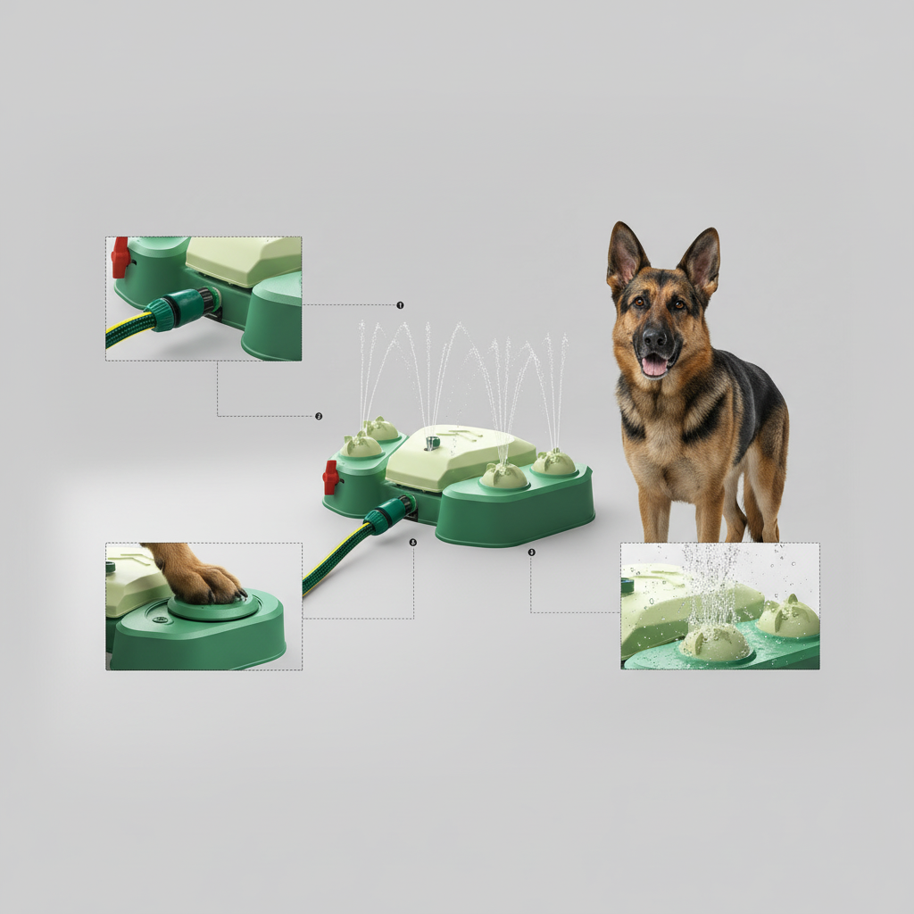 Gridn Outdoor Dog Water Play and Hydration Station - Interactive Pedal Activated Pet Sprinkler