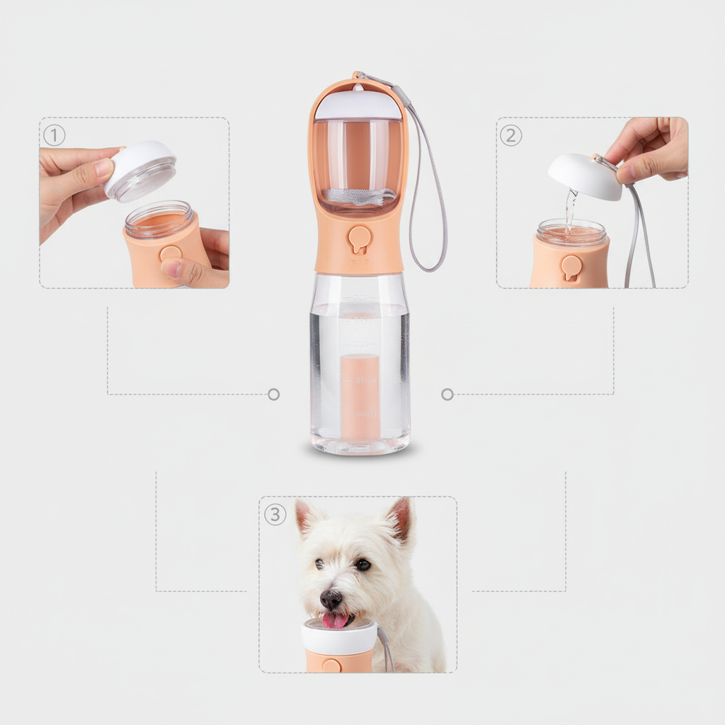 Gridn Portable 3-in-1 Pet Water Bottle with Integrated Temperature Indicator - Universal Travel Dog Cup