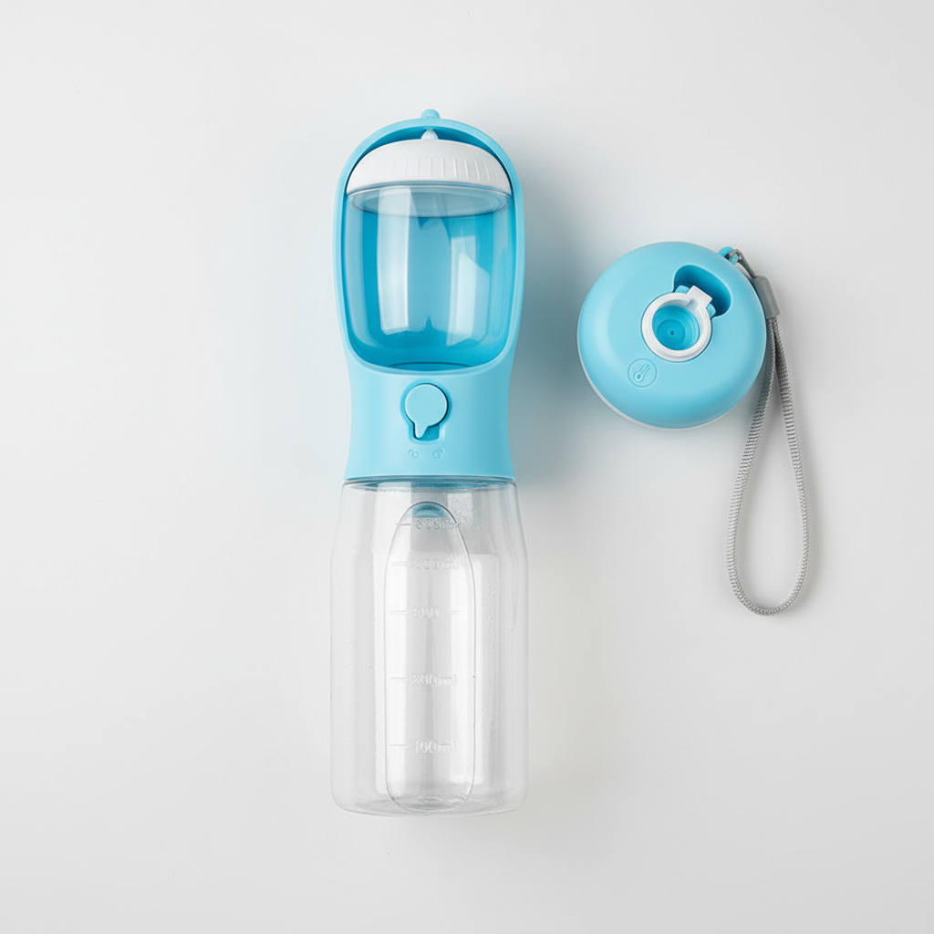 Gridn Portable 3-in-1 Pet Water Bottle with Integrated Temperature Indicator - Universal Travel Dog Cup