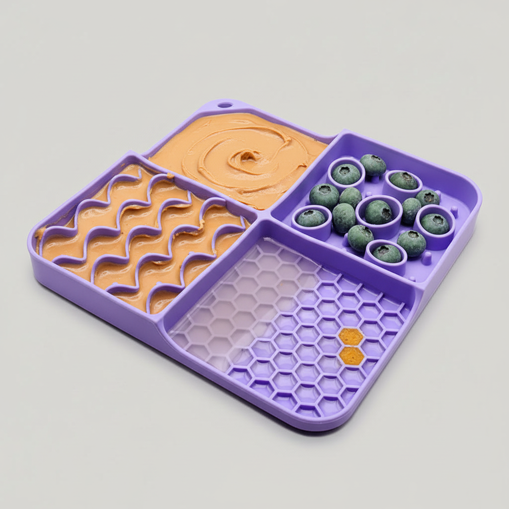 Gridn Anti-Slip Silicone Lick Mat for Dogs and Cats - Slow Feeder Mat with Suction Cup Base