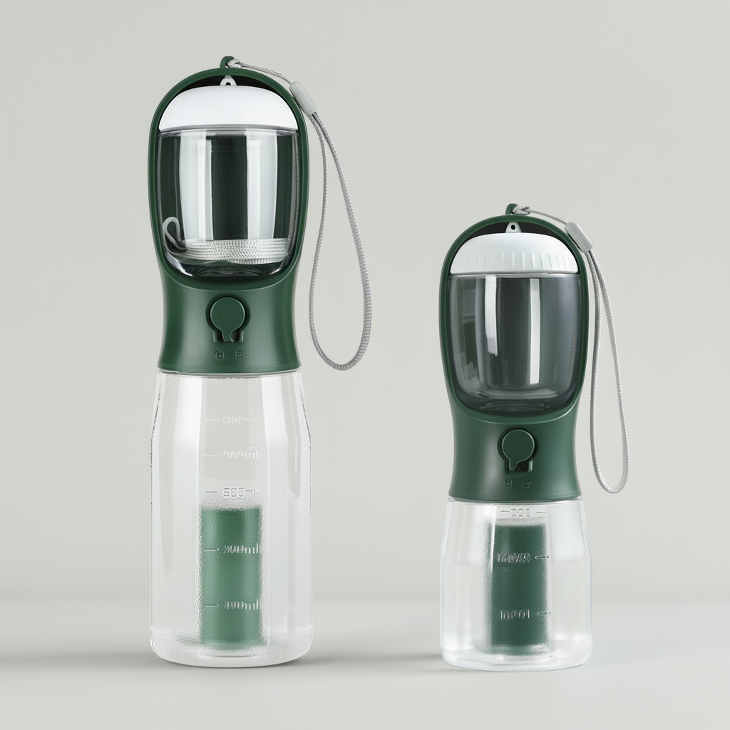 Gridn Portable 3-in-1 Pet Water Bottle with Integrated Temperature Indicator - Universal Travel Dog Cup