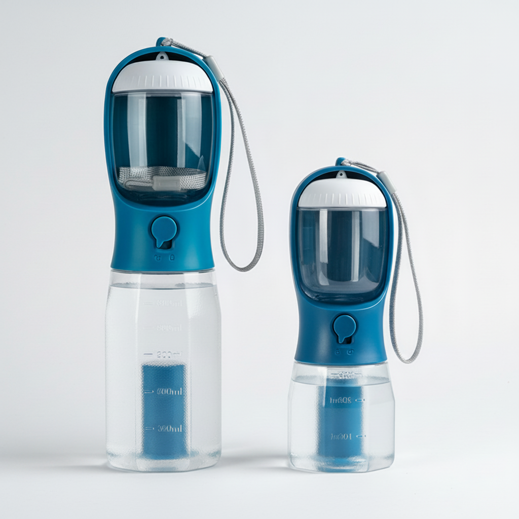 Gridn Portable 3-in-1 Pet Water Bottle with Integrated Temperature Indicator - Universal Travel Dog Cup